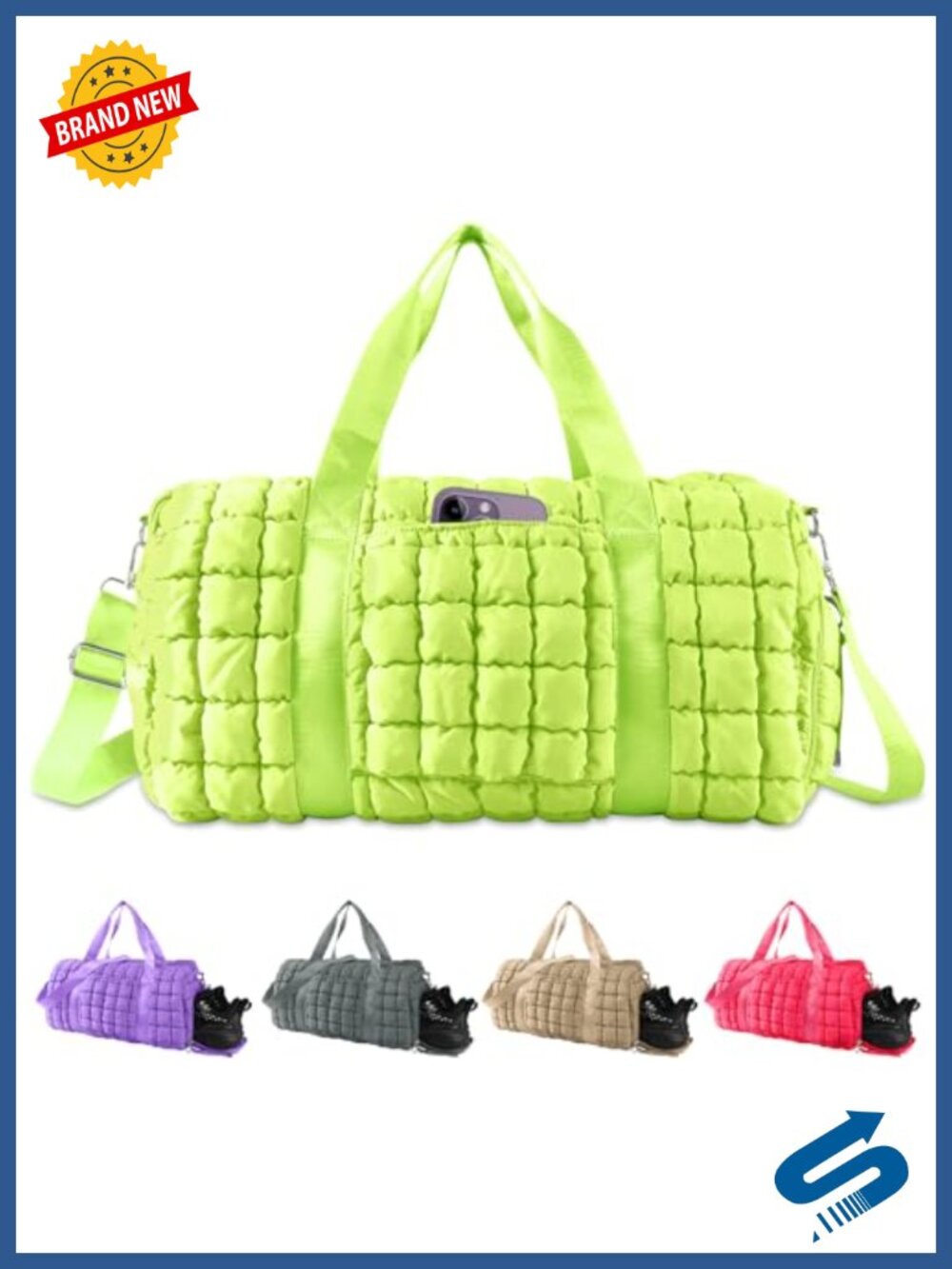 Quilted Nylon Travel Duffle Bag Large Puffer Weekender Gym Overnight Carry On